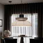 Suspension lumineuse moderne tissu rayures horizontales blanc beige noir