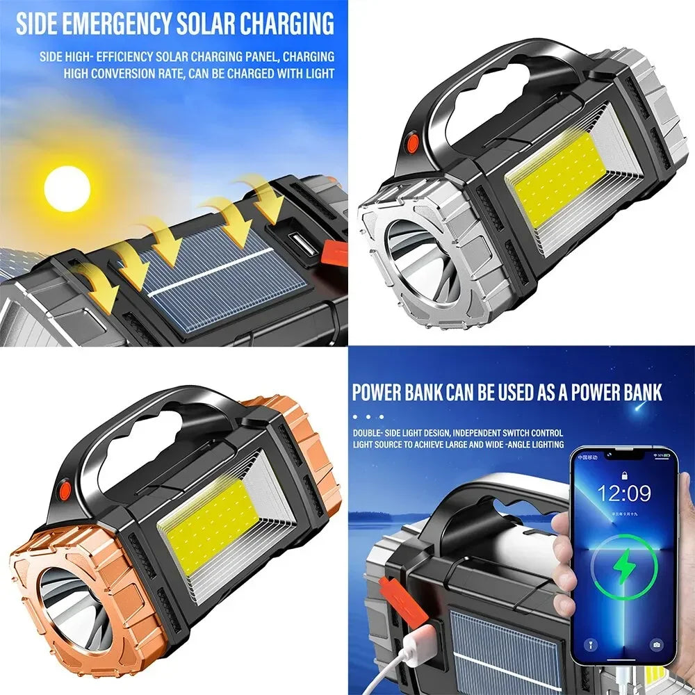 lampe torche led rechargeable solaire banque alimentation multifonctionnelle extérieur moderne noire orangée argentée