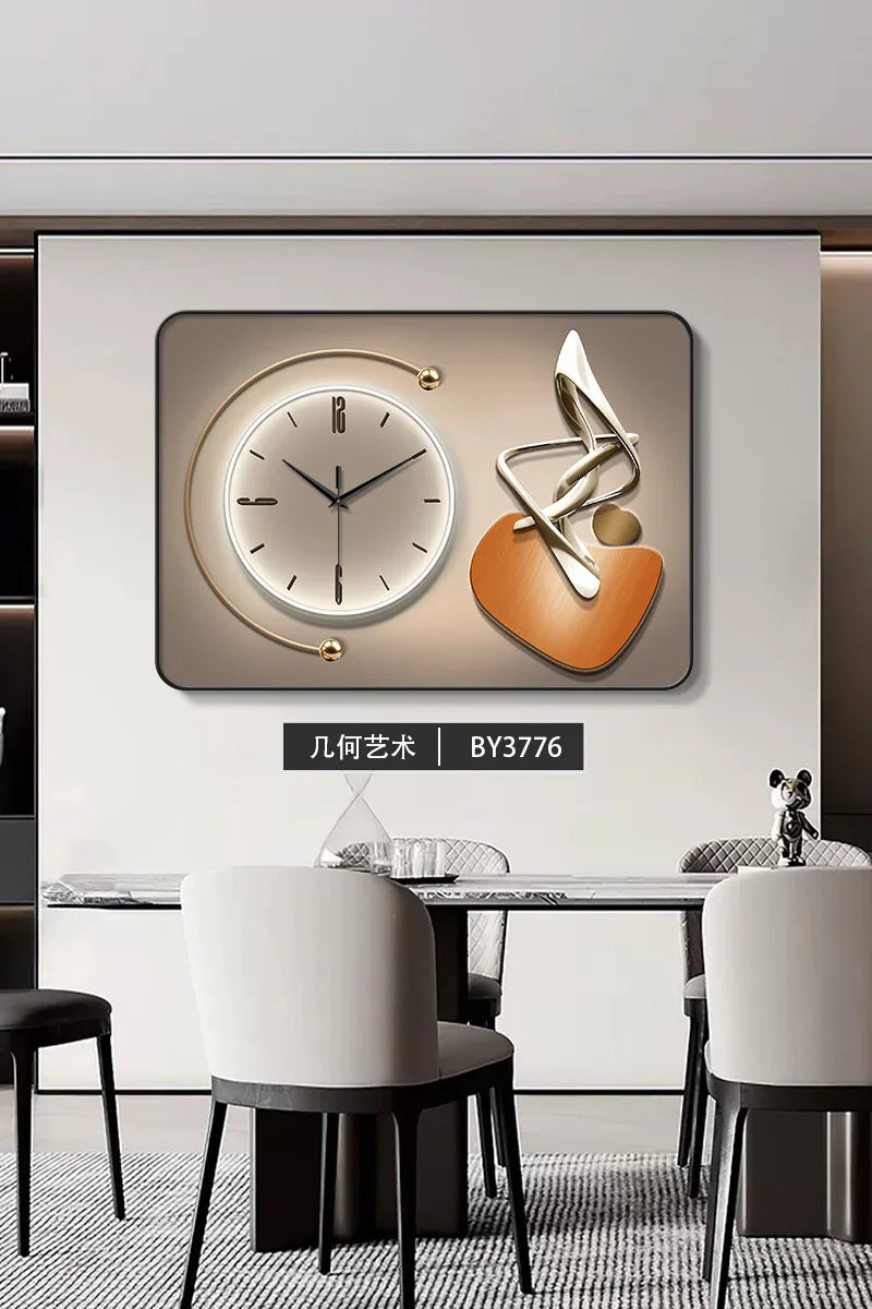 horloge murale moderne gris beige orange contemporain aiguille verre cristal aluminium spray painting