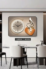 horloge murale moderne gris beige orange contemporain aiguille verre cristal aluminium spray painting