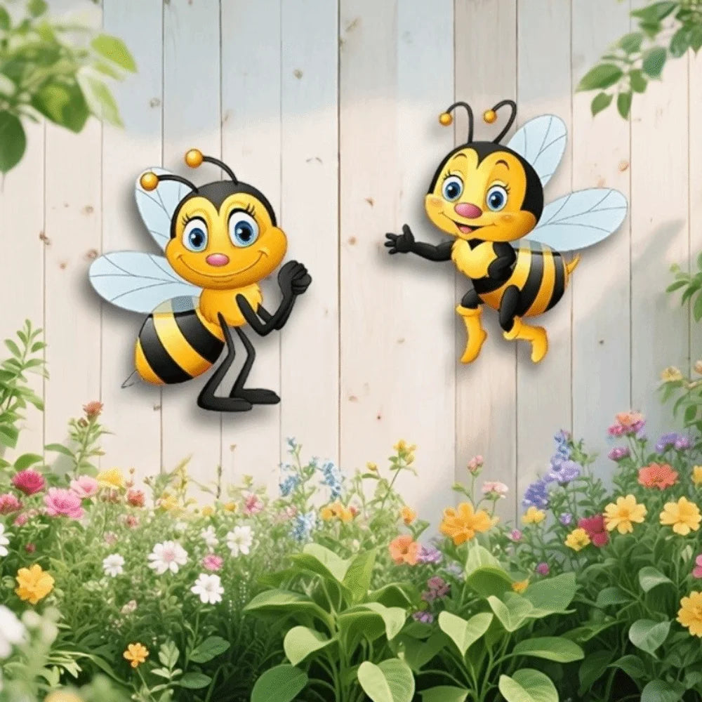 décoration murale abeille dessin animé jaune noir blanche antennes dorées clips transparents résistant soleil