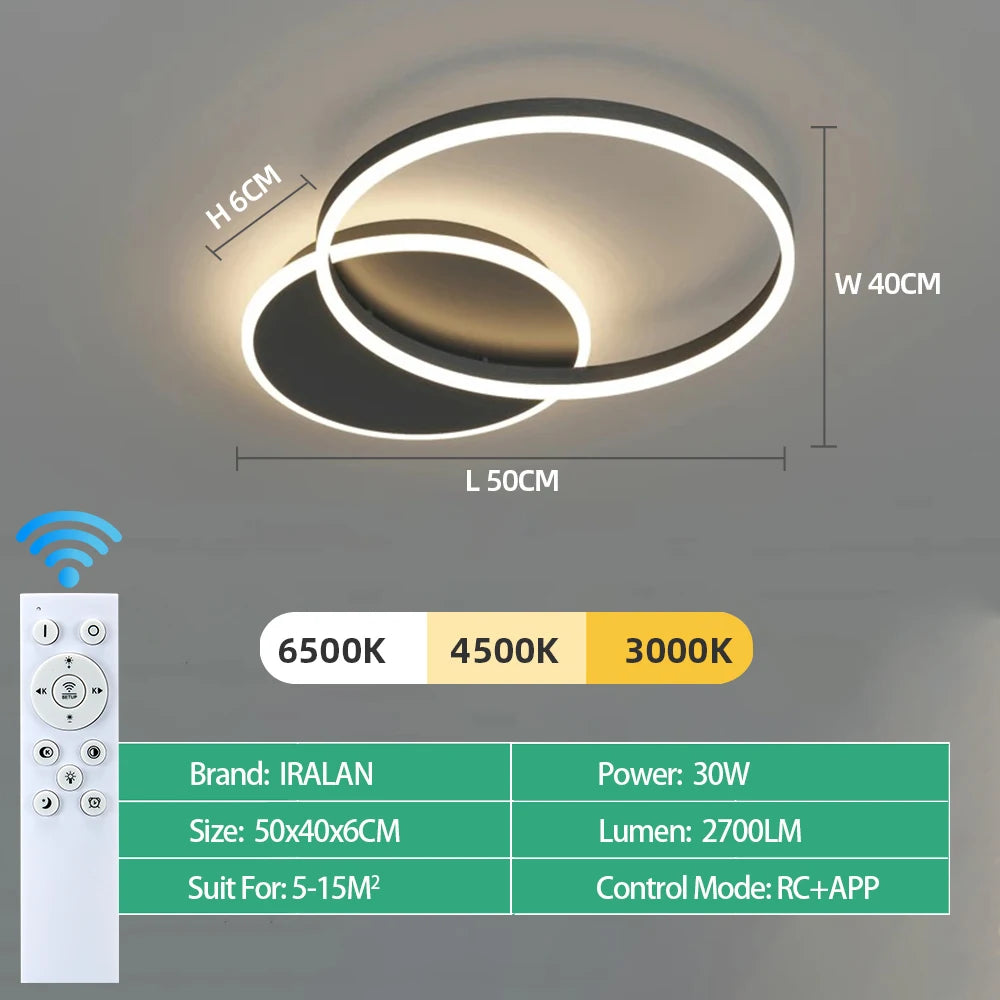 lampe moderne anneaux blanc or télécommande éclairage led minimaliste facile flux lumineux variable