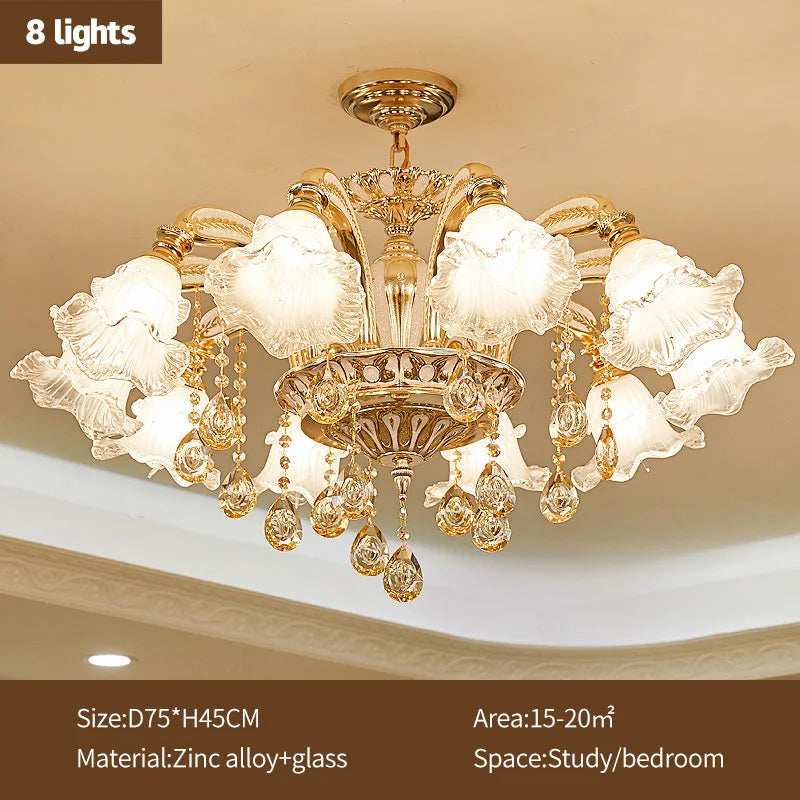lustre doré cristal fleurs classique baroque salon encastrée led 2000lm 82000lm