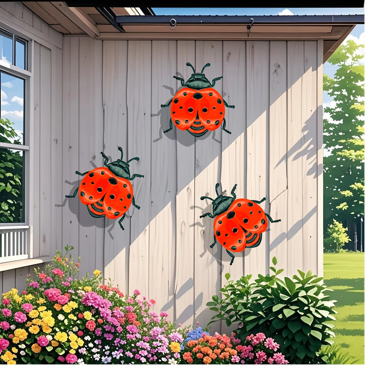 décoration murale coccinelle rouge noire artisanal métal extérieur intérieur pièces points noirs réalistes vibrant