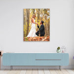 impression toile encadrée couple demande mariage décor automnal romantique blanc tons chauds 50x70cm 40x60cm