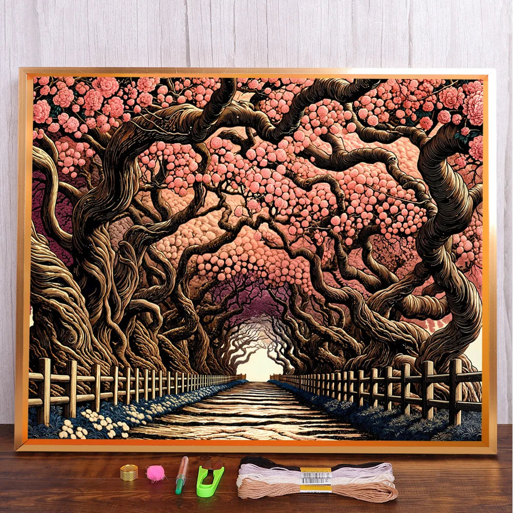 tableau broder arbre chemin clôture multicolore coton éco 11ct 14ct kit broderie point croix