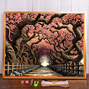 tableau broder arbre chemin clôture multicolore coton éco 11ct 14ct kit broderie point croix