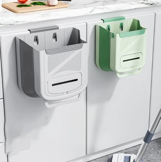 poubelle pliable suspendre porte armoire gris rose vert rayures clips moderne sac poignée