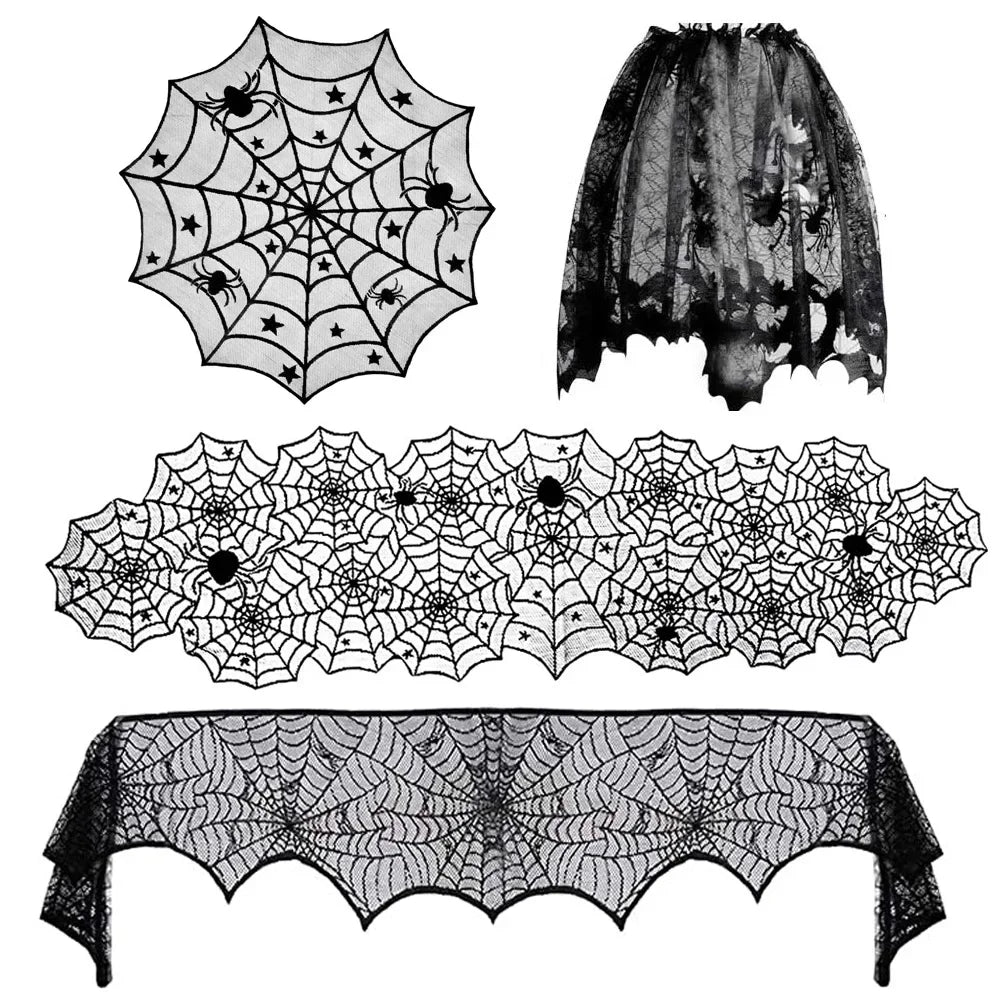 rideau halloween noir toile d'araignée chauves souris imperméable réutilisableextérieurintérieur