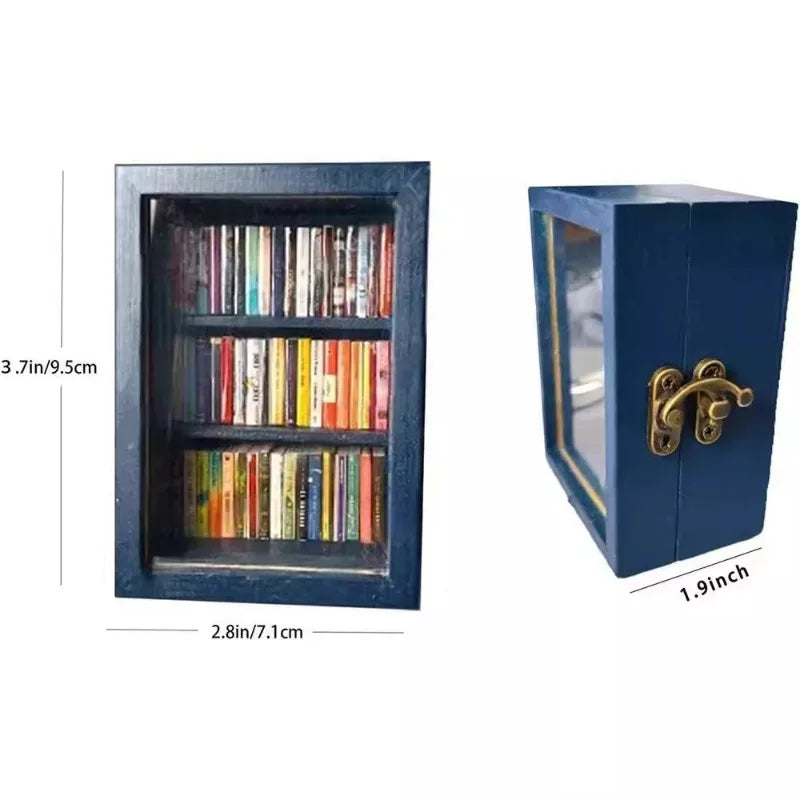 ornement décoration maison miniature bibliothèque livres couleur bois aspect vintage étagères transparent table decorative
