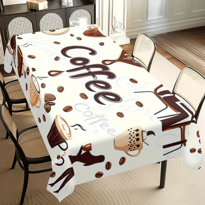 nappe rectangulaire moderne blanche grains tasse lettering polyester événements table décorationversible