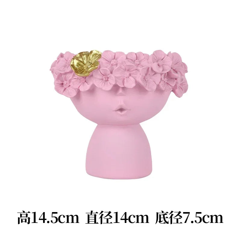 vase décoration buste féminin moderne fleurs artificielles couleurs variées blanc noir bleuclair crème grisfoncé