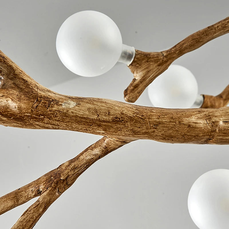 suspension lumineuse moderne branchies naturelles boules translucides marron clair blanc
