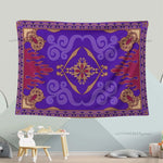 tapisserie murale moderne ethnique motifs floraux géométriques couleurs violet rouge beige or