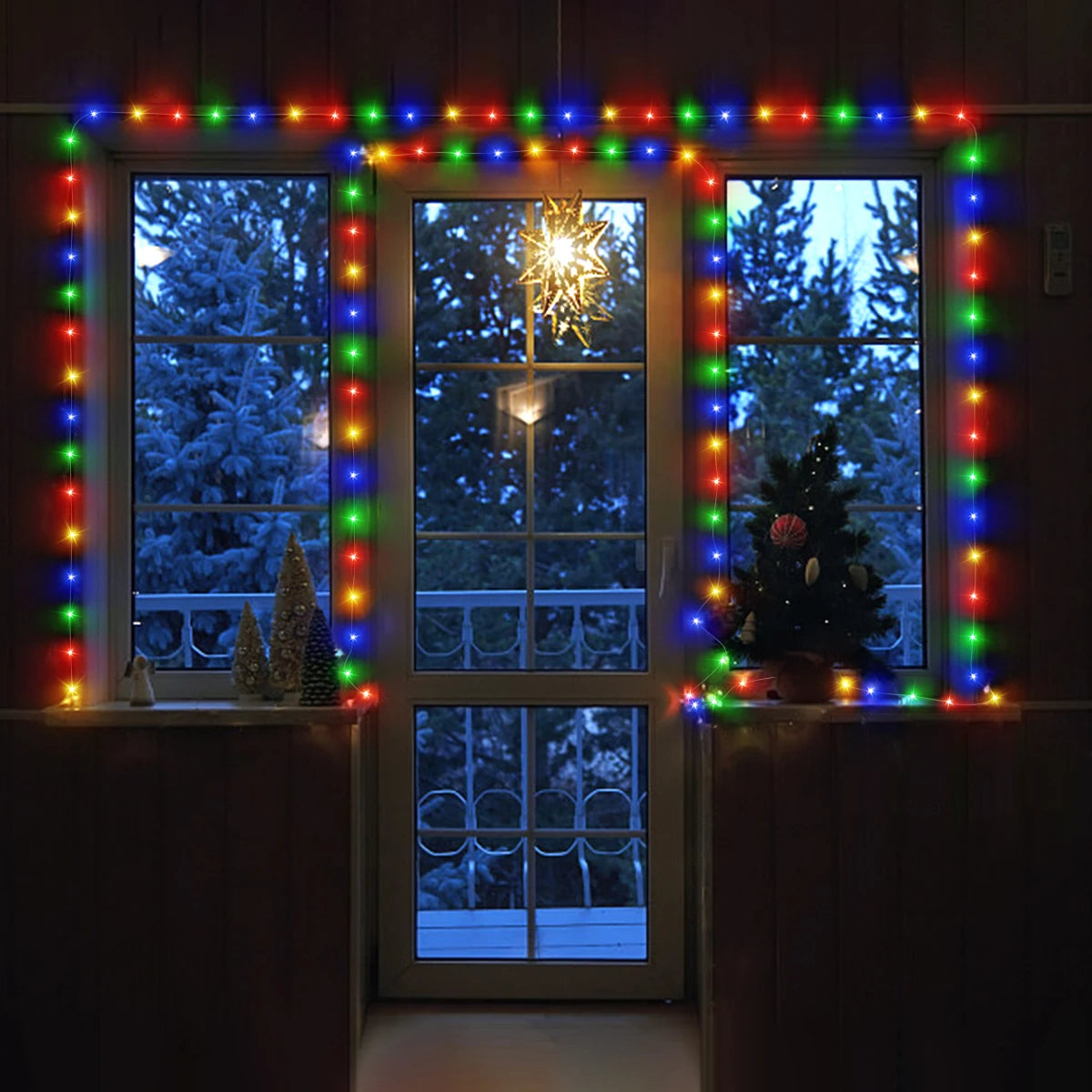 guirlande lumineuse 10m 100leds blanc chaud adhésif moderne décoration noël interrupteur rotatif prise électrique
