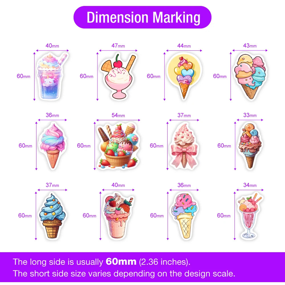 stickers dessins animés ice cream cupcakes multicolores adhésifs waterproof modernes scrapbooks bouteilles ordinateur portable