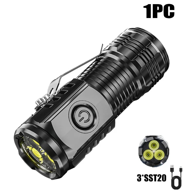 lampe torche rechargeable led 1000lm noir clip étanche 18350 compact usb emergency camping