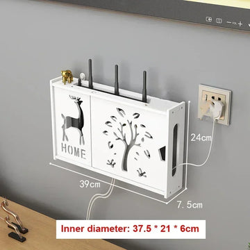 étagère murale blanche routeur wifi grille ventilation support prise électrique