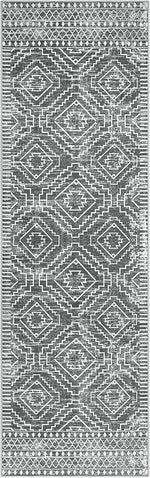 tapis moderne ethnique motifs géométriques floraux antidérapant extérieur intérieur polypropylène polyester rouge noir grisclair