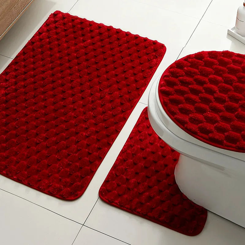 tapis bain moderne rose pâle texture boules respectueux environnement salle bain lavable machine séchage