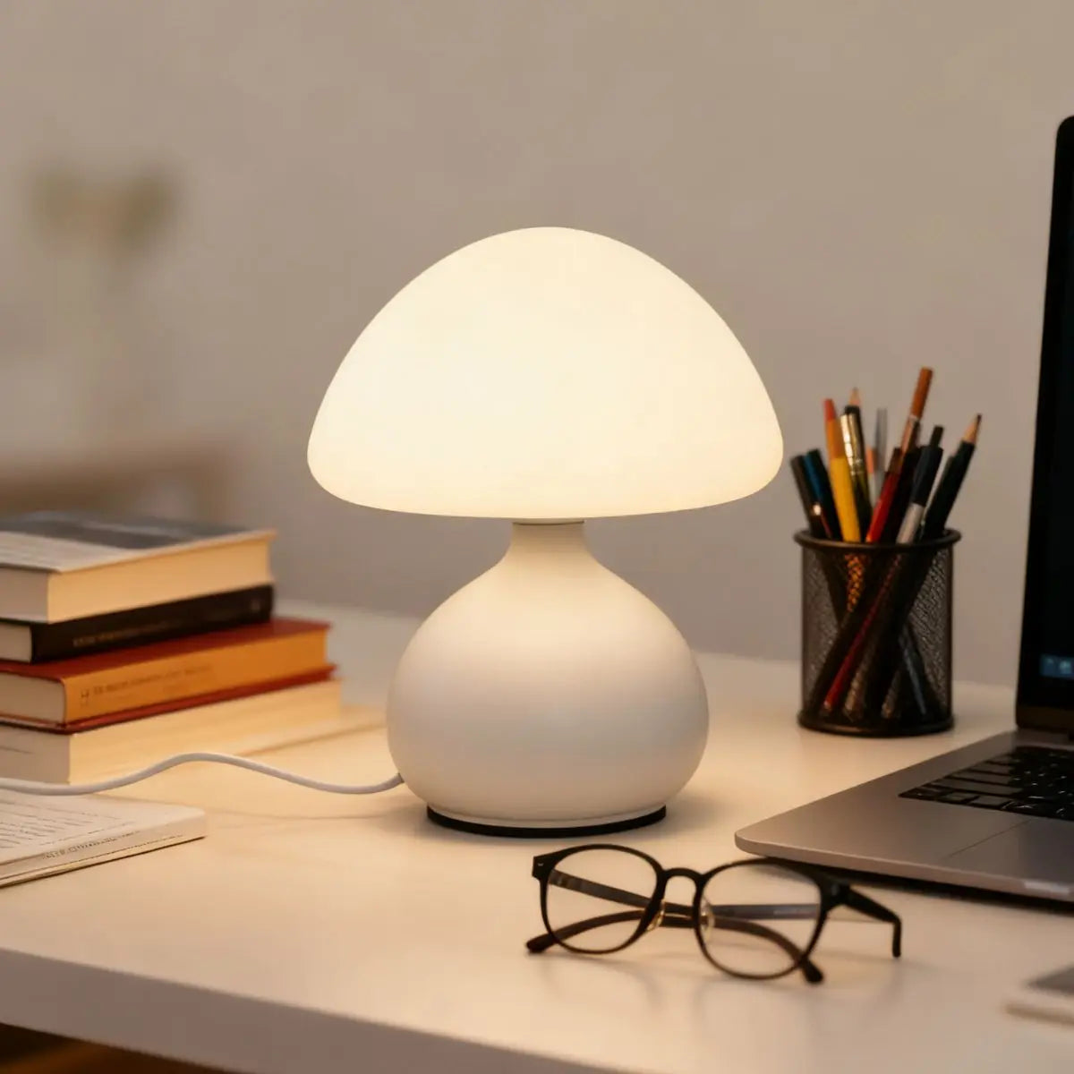 lampe table champignon blanc noir minimaliste interrupteur feutre antidérapant led usb nocturne chambre
