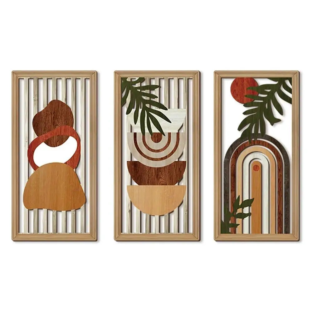 panneaux decoratifs bois clair geometrie feuilles palmier boheme moderne minimalist arcs formes abstraites