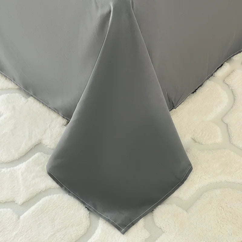 drap plat double gris lisse satiné minimaliste moderne lit adultes polyester