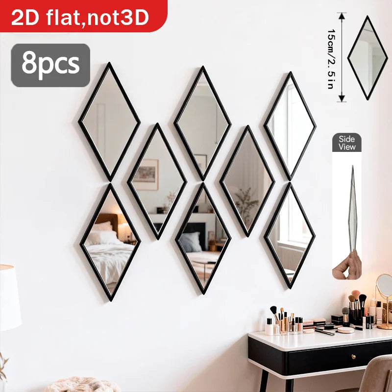 miroirs noirs géométriques modernes forme diamant adhésifs salle bain chambre salon