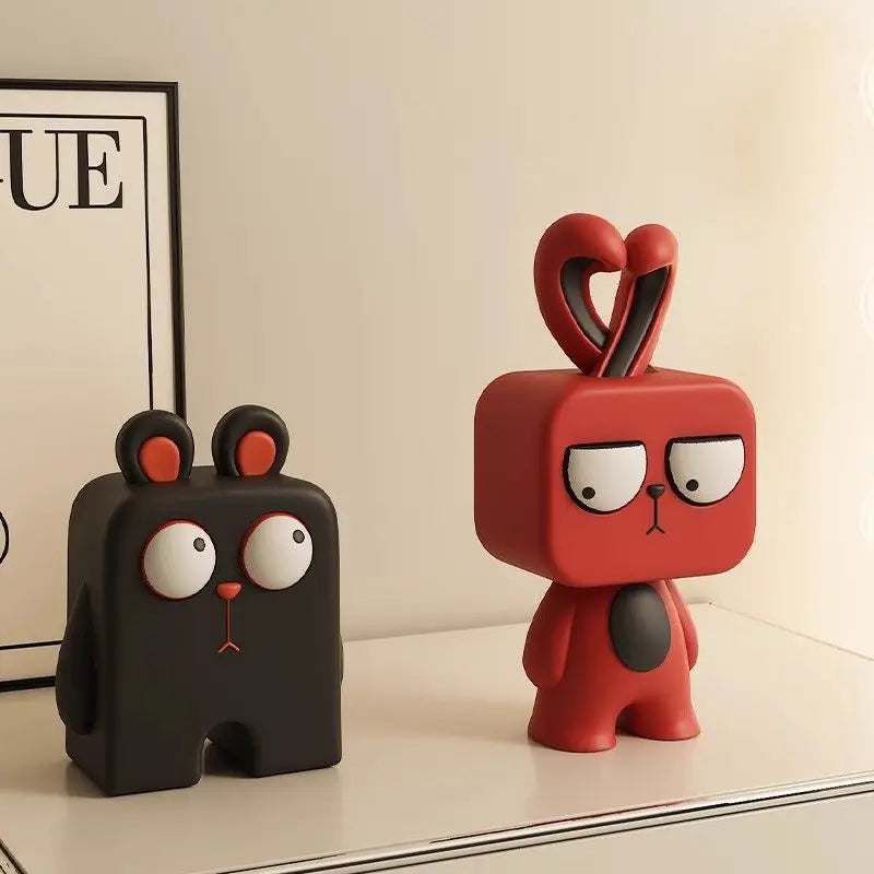 figurines animaux résine noir rouge blanc modernes cartoon yeux grands oreilles courtes ornement entrée