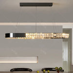 suspension lumineuse moderne cristaux géométriques noir transparent éclairage intérieur chaînes rc dimmable