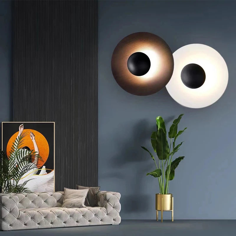 applique murale contemporaine dorée noire led fixée mur ronde lisse