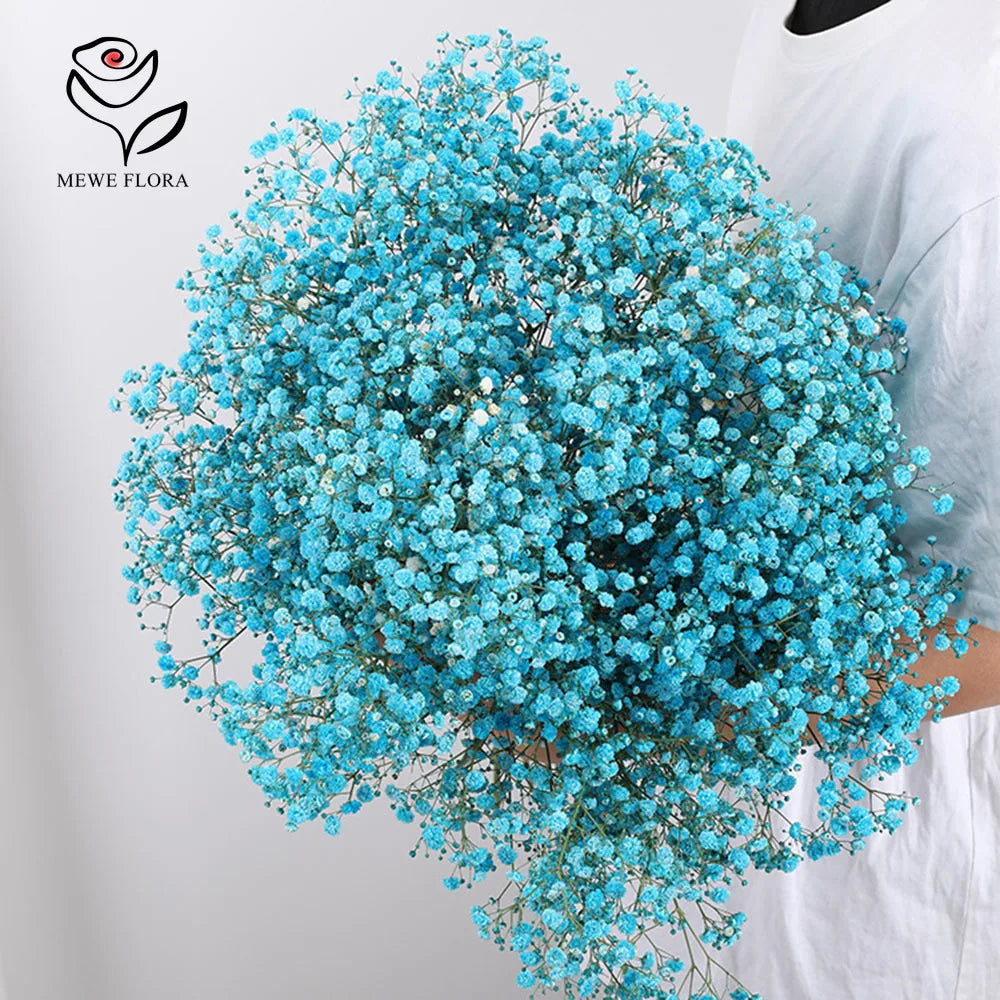 Bouquet fleurs artificielles bleu clair petites fleurs rondes décoration moderne vase inclusion