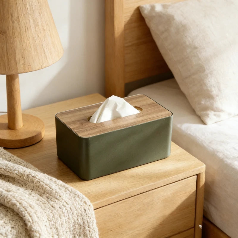 boîte mouchoirs bois vert olive blanc moderne minimaliste abs mat decoration trousseau rangement cuisine