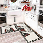 tapis sol carreaux rouge noir blanc sapins rennes noel merry christmas festive déco