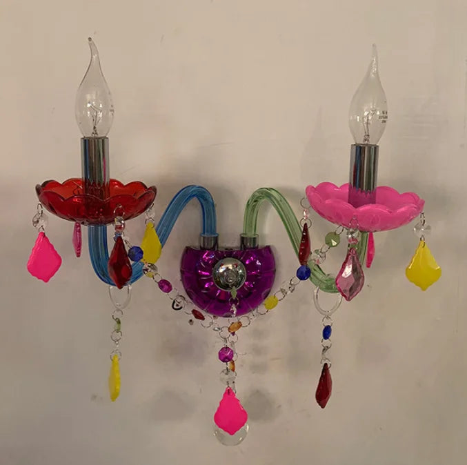 lustre moderne multicolore cristal transparent ampoules inclusion tissus