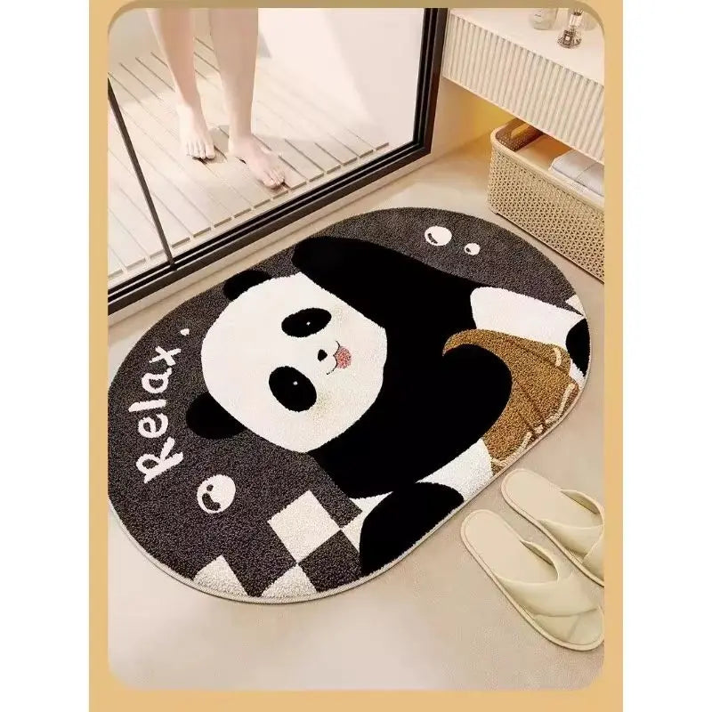 tapis panda relax kawaii géométrique antidérapant moderne absorbant salle bain chambre entrée