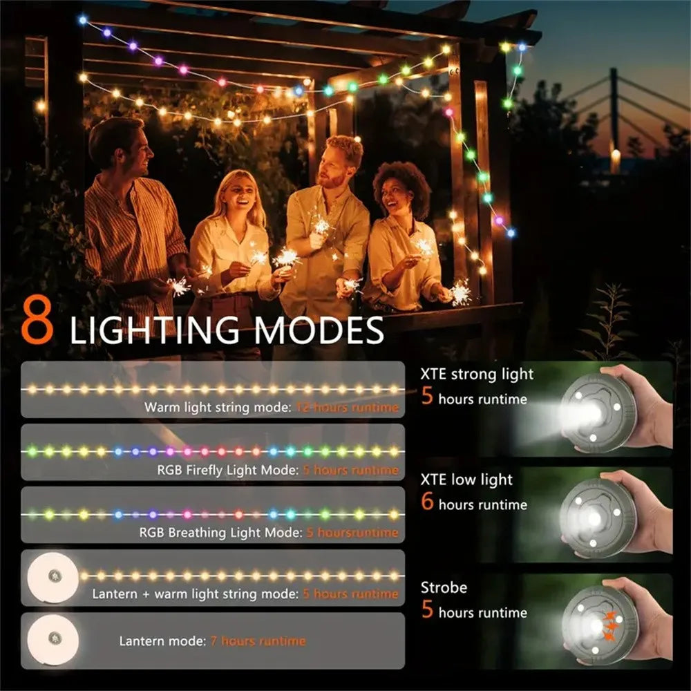guirlande lumineuse camping led rechargeable modes multicolore extérieur jardin festive