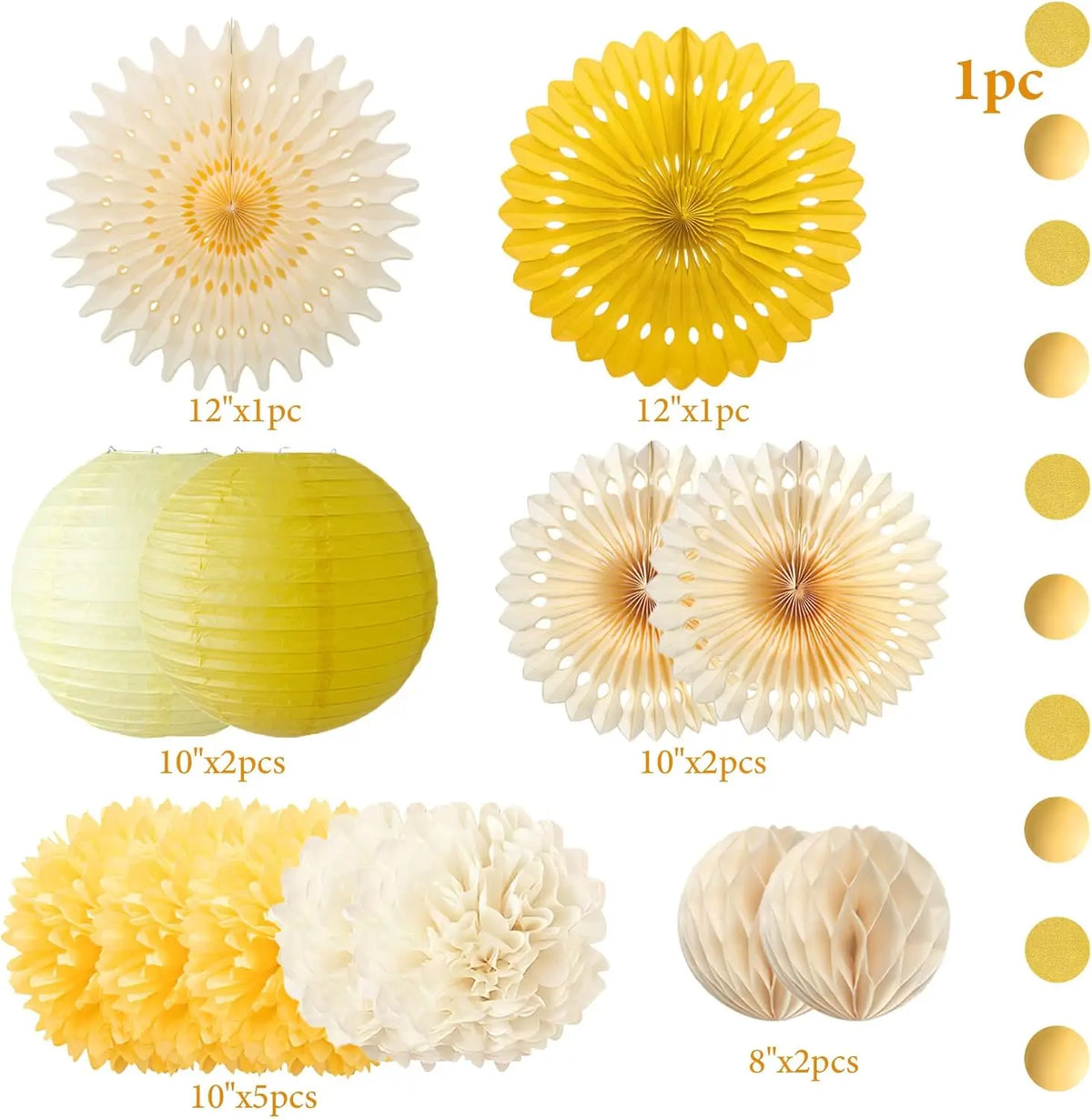 décorations fête papier jaune crème fanions pompons lanternes fleurs joyeuses enfantines