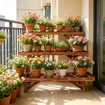 présentoir pliant bois moderne niveaux vis fixations plantes salon balcon 70cm 25cm