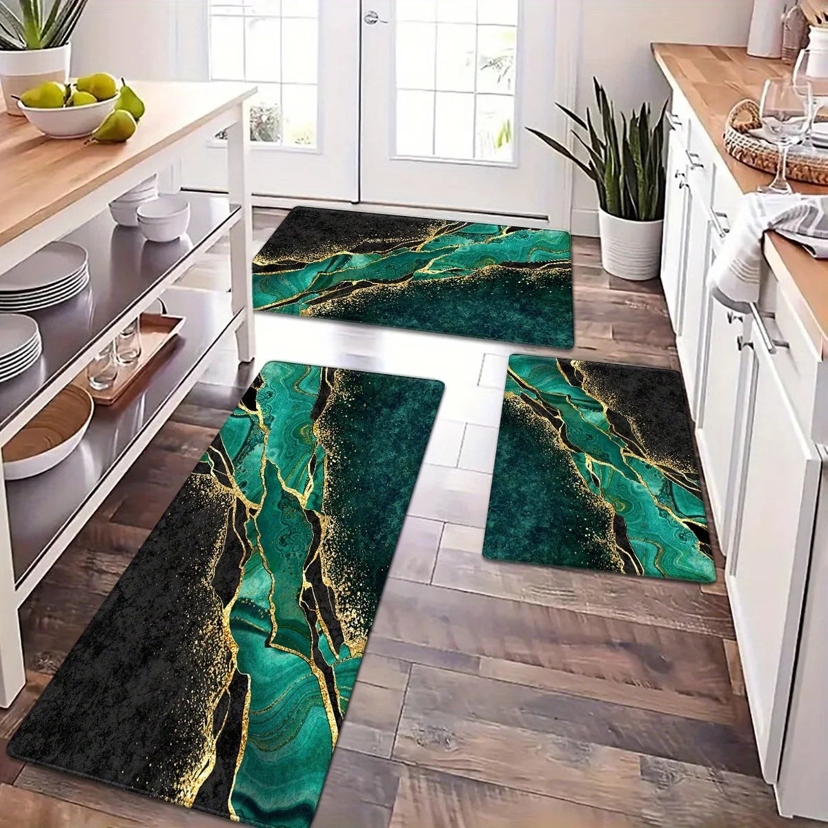 tapis moderne vert marbre doré antidérapant extérieur sol élégant polyester 40x60cm 50x80cm