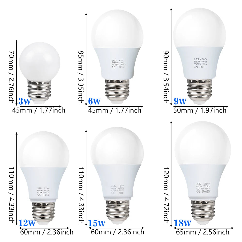 ampoules led blanc froid 5500k 7000k e27 3w 6w 9w 12w 15w 18w globe
