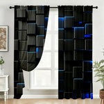 rideau noir bleu cubes géométriques moderne polyester fenêtre 60x150cm 75x166cm 105x230cm 130x210cm