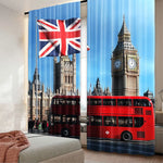 rideau polyester opaque moderne paysage big ben drapeau britannique bus double étage bleu blanc