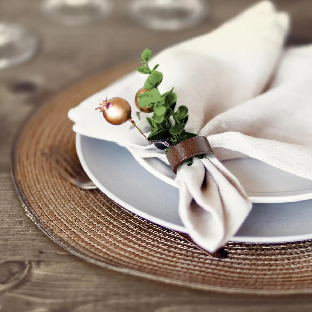 porte serviettes bois rustique set 12 pièces serviettes texturées champêtre assiettes fourchette couteau cuillère