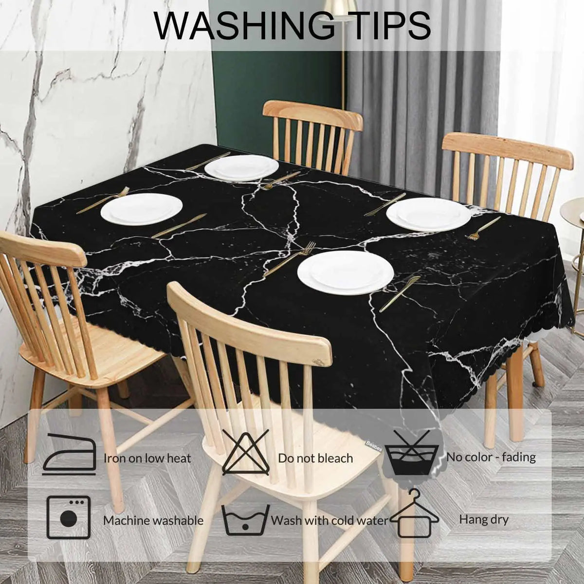 nappe table marbre noire blanche moderne rectangle réutilisable polyester geometrique
