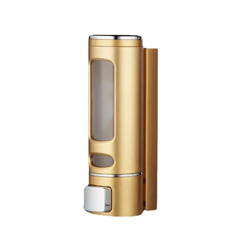 distributeur savon liquide or argent blanc moderne finition métallique fenêtre transparente minimaliste vis