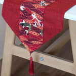 table table rouge motif double bonheur mariage chinois décoration festive franges textiles traditionnels asiatiques