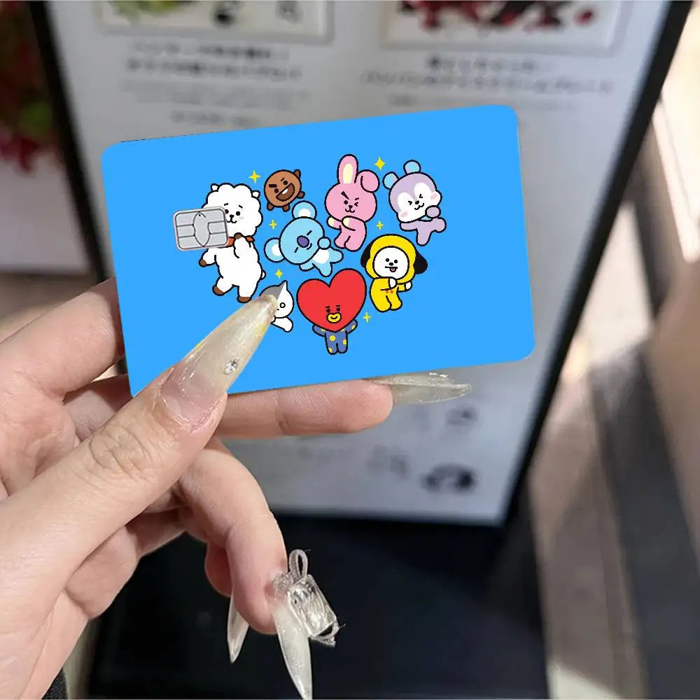 autocollants carte banque cartes modernes dessin animé personnages bt21 coeurs waterproof réutilisables bleu orange