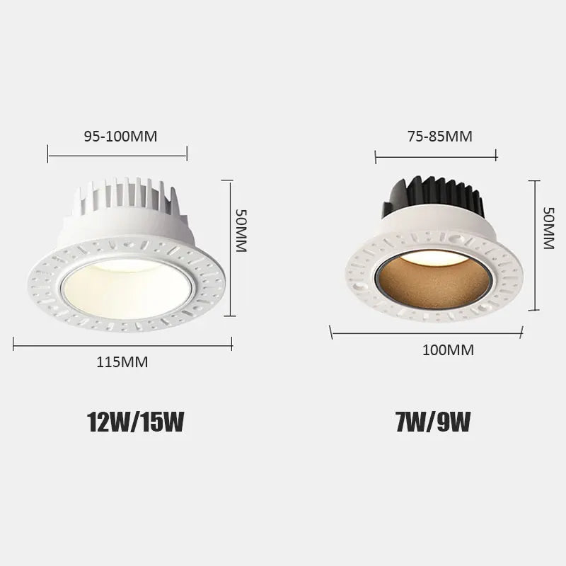 spots led modernes 10w 12w 15w 7w blanc noir grille perforations 95mm 75mm
