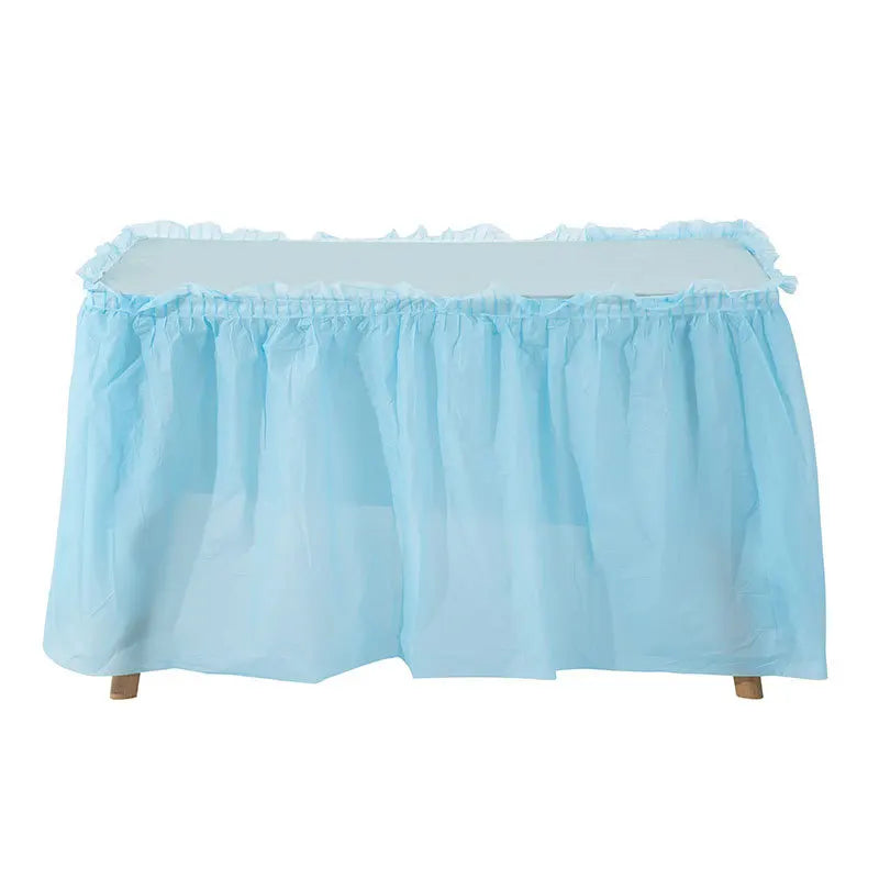 jupe table imperméable bleu clair rose bleu translucide plissée festive adhésive ruban adhésif